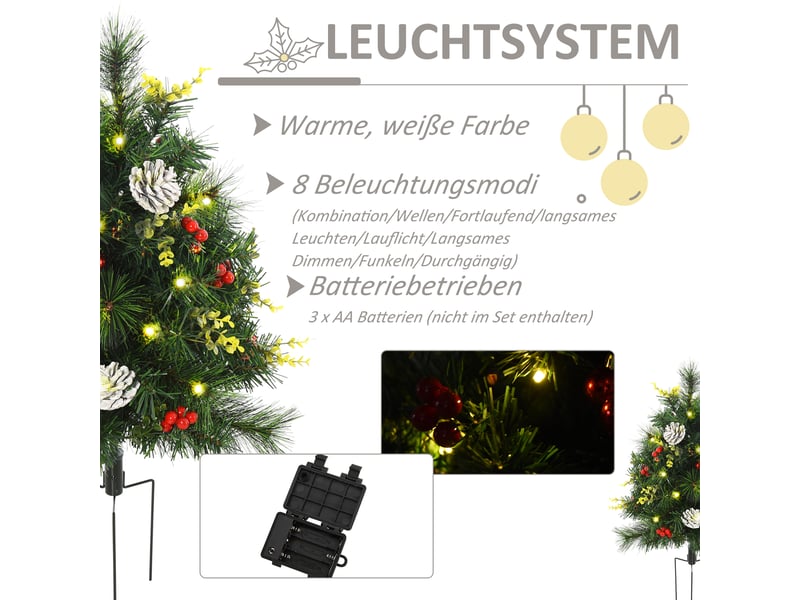  Lot de 2 sapins de noël artificiels miniatures avec lumières led, en plastique et métal, ø 33 x 75 cm, vert  - Conforama E