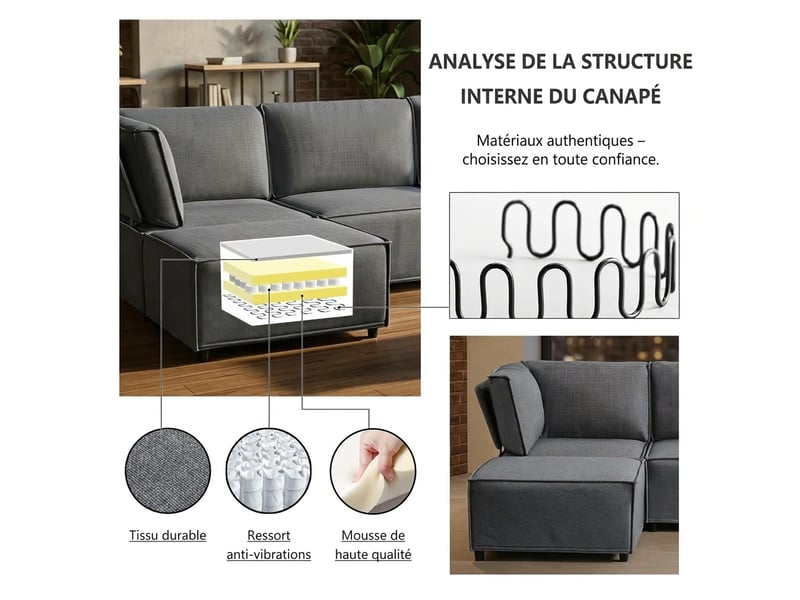 Canapé convertible modulaire 4 places fonction couchage 238 x 154 x 75 cm style minimaliste sans accoudoirs - Conforama E