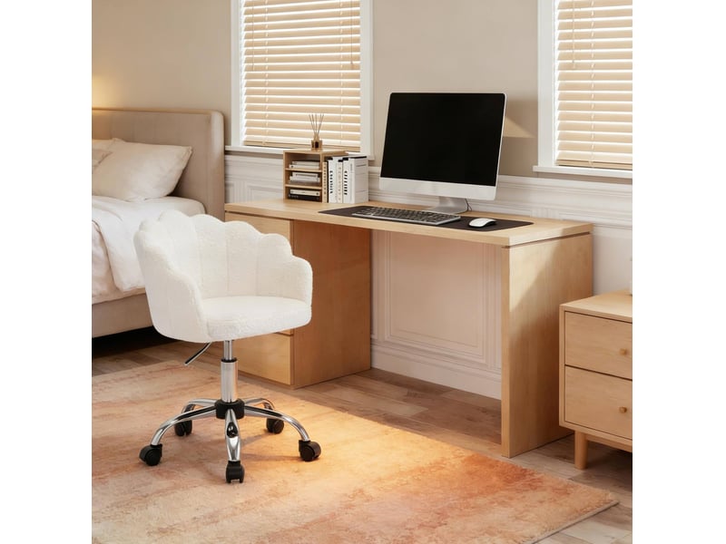 Chaise de bureau fleur avec hauteur réglable et roulettes en tissu cachemire, crème blanc - Conforama B