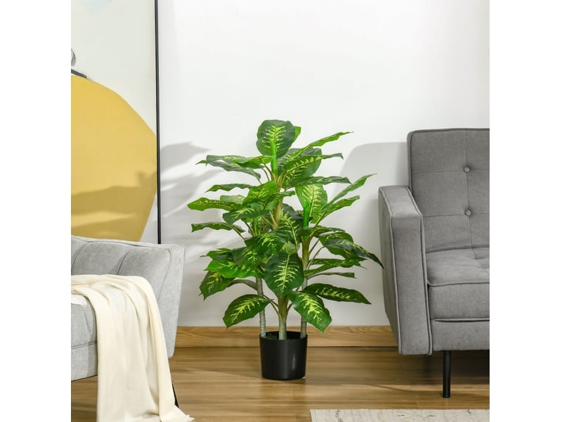 Plante artificielle dieffenbachia décorative pour intérieur et extérieur en plastique avec pot en ciment vert 95 cm - Conforama B