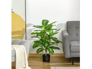 Plante artificielle dieffenbachia décorative pour intérieur et extérieur en plastique avec pot en ciment vert 95 cm