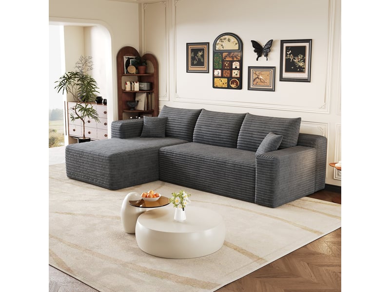 Canapé d'angle gauche en l canapé modulable canapé compressé 3 places canapé nuage en velours côtelé avec accoudoirs - gris - Conforama C