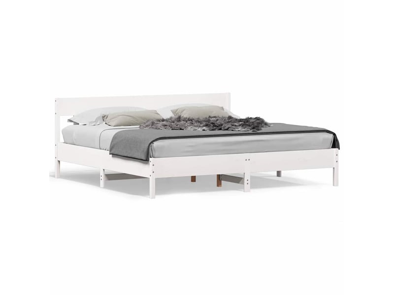  Lit double- lit adulte -  cadre de lit sans matelas blanc 180x200 cm bois massif de pin  - Conforama A