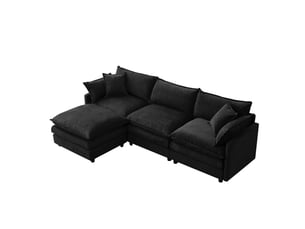 Canapé d’angle modulable 3 places 267 cm avec méridienne et pouf, tissu chenille, assise confortable, montage facile