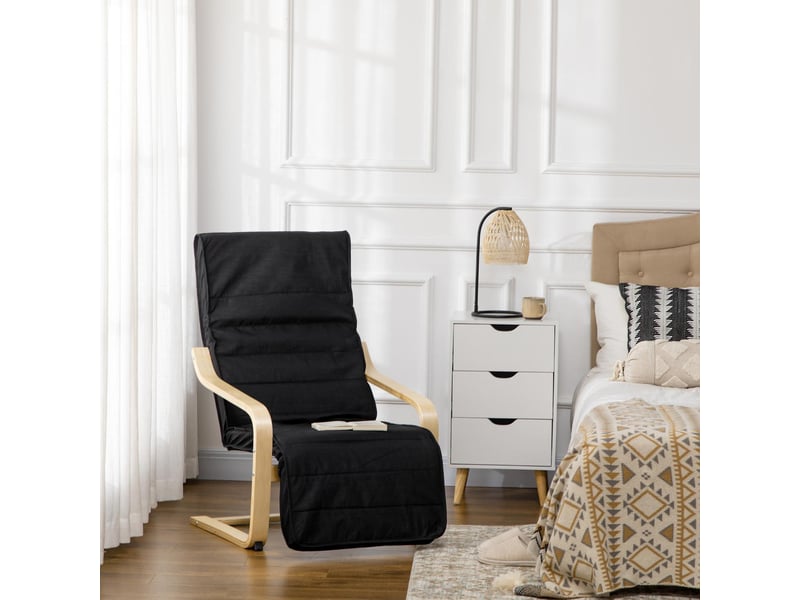  Fauteuil relax avec repose-pied réglable en bois massif noir 94x66,5x100 cm  - Conforama B