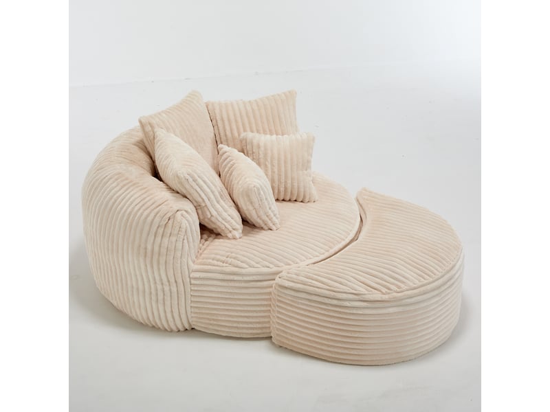  Fauteuil lounge rond oversize en tissu et velours côtelé, avec repose-pieds, sans pieds  - Conforama D