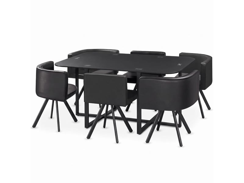 Table 90x150cm avec 6 sièges gain de place mosaic xl verre noir mat et métal noir Mosaic - Conforama A