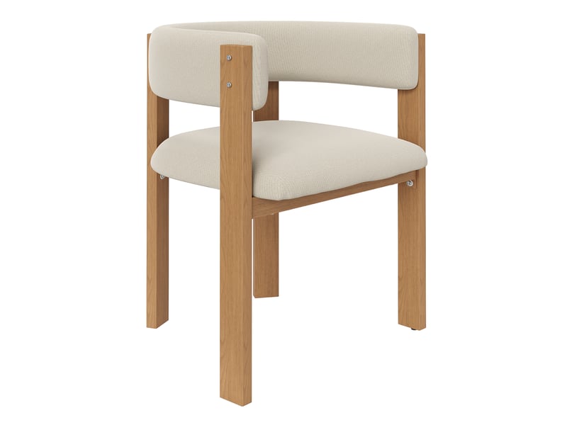  Lot de 2 chaises de salle à manger beige, dossier ergonomique rembourré, pieds métal effet bois naturel, assise épaisse, charge 150 kg  - Conforama D