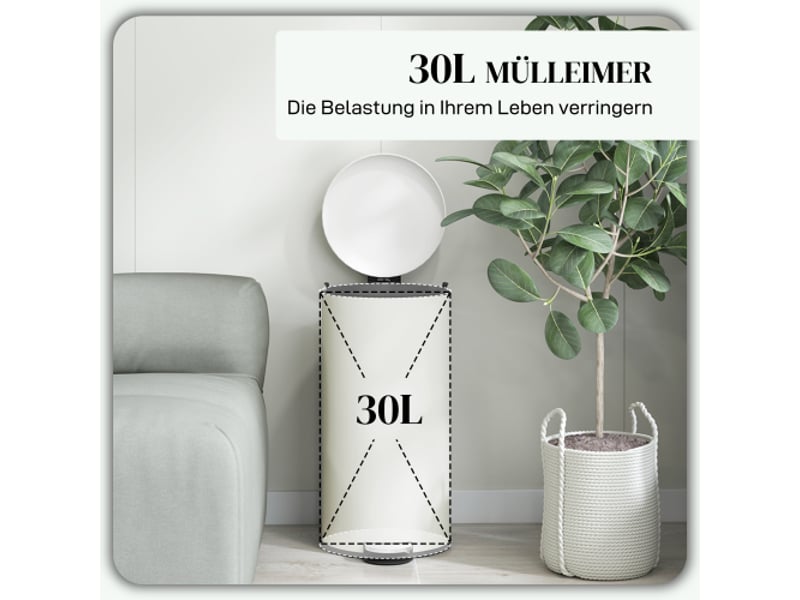 Poubelle à pédale 30 l en métal avec couvercle et bac intérieur, 36x30x63,5 cm - Conforama D