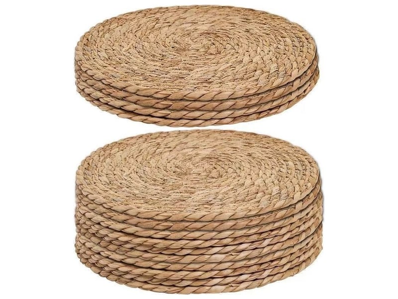  Sets de table tissés en paille jaune, diamètre 25 cm, lot de 14 sets résistants à la chaleur pour la décoration de restaurants  - Conforama A