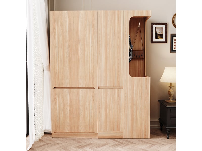  Armoire 140x40x170 cm spacieuse, penderie double et rangements modulables, bois et mdf, finition de bois naturel  - Conforama D