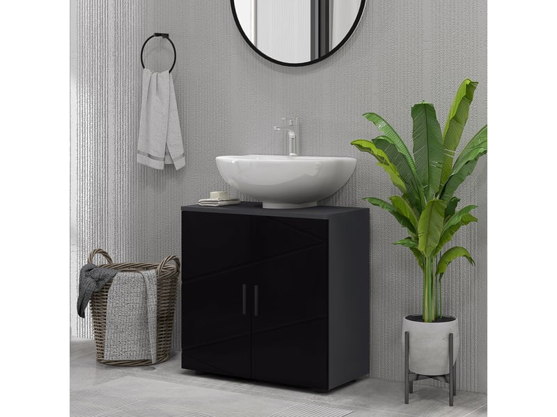  Meuble sous lavabo pour lavabo sur colonne noir, 2 portes, 60 x 30 x 60 cm  - Conforama D