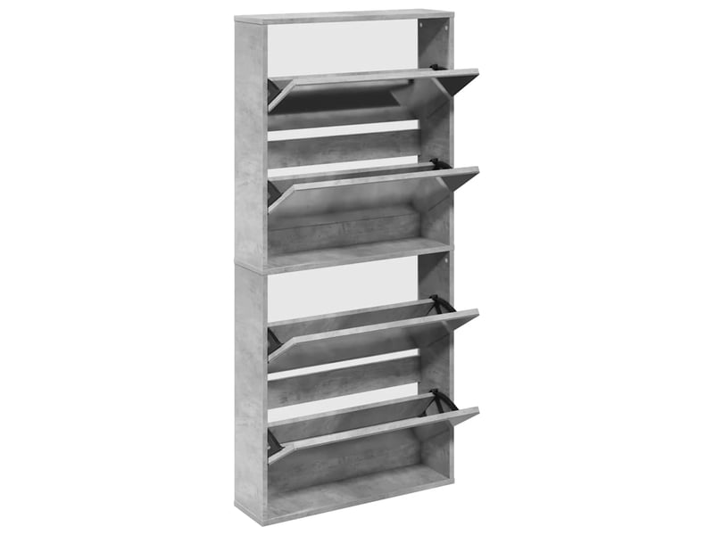  Meuble à chaussure, armoire à chaussures et miroir 4 niveaux gris béton 63x17x134cm  - Conforama C