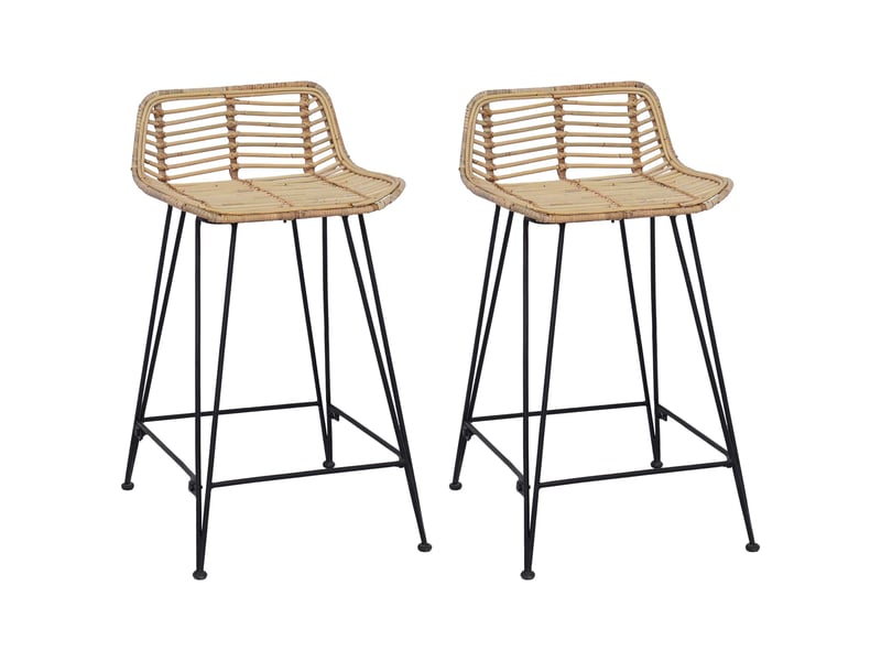  Lot de 2 tabouret de bar, chaise de bar naturel 44x45x76 cm rattan et acier  - Conforama B