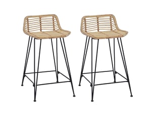 Lot de 2 tabouret de bar, chaise de bar naturel 44x45x76 cm rattan et acier