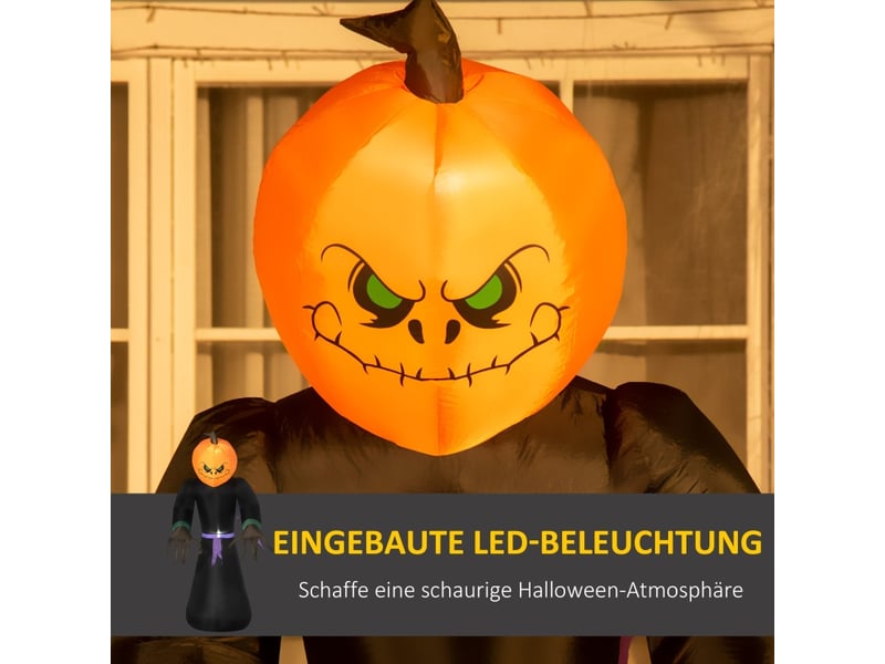  Décoration gonflable halloween fantôme lumineux à tête de citrouille en polyester orange 110 × 66 × 210 cm  - Conforama E