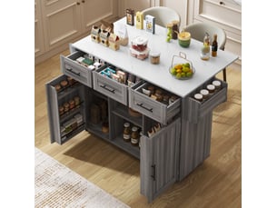 Desserte de cuisine 139x46x91,5 cm, plateau rabattable et structure en panneauxde particules, meuble cuisine, gris