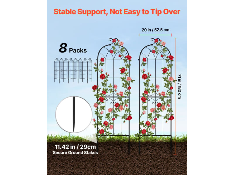  Vevor treillis de jardin support de plante grimpante métal 52,5x180 cm lot de 8  - Conforama B