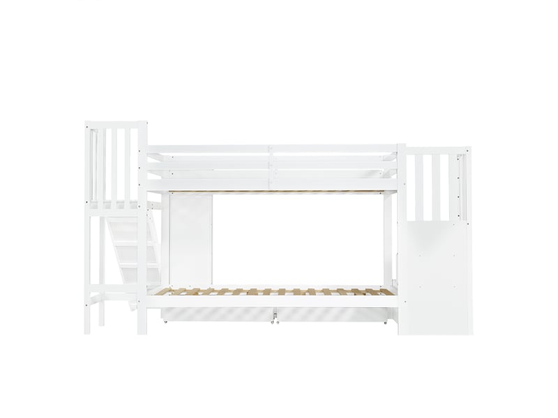 Lit superposé enfant 2 × 90 × 200 cm avec toboggan, escalier rangement et 2 tiroirs, blanc IKSETERA TRADING LTD - Conforama W