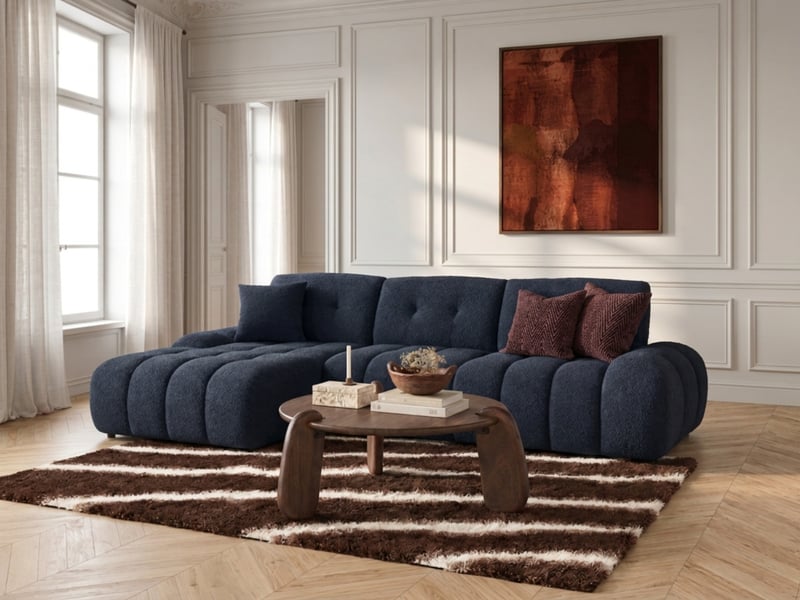 Bobochic canapé d'angle avec dossier avance recule apollon en tissu bouclette bleu angle gauche APOLLON - Conforama B