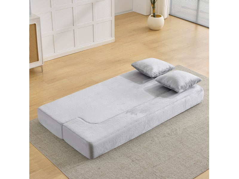  Canapé convertible 2 places pliable en tissu gris clair 190 x 102 x 42 cm  - Conforama C