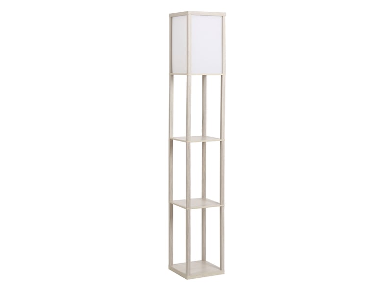 Lampadaire avec 3 étagères intégrées, interrupteur à pédale, lumière douce, 40 w, 26 x 26 x 160 cm, finition chêne