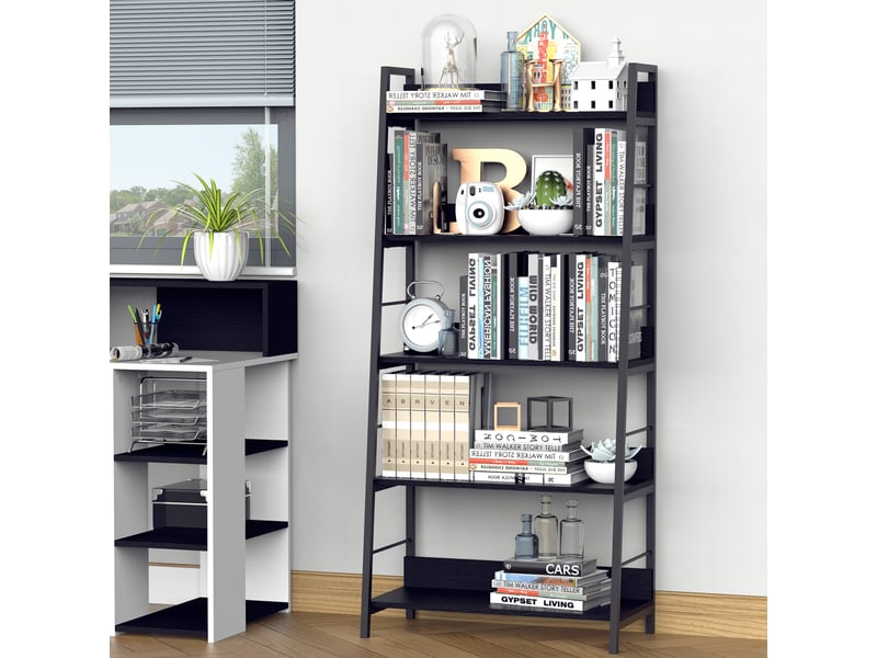  Étagère bibliothèque de rangement style industriel incliné 5 niveaux 70l x 35l x 150h cm noir  - Conforama D