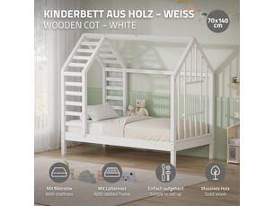 Lit cabane 70x140 cm <strong>ML-DESIGN</strong>  <strong>ECD Germany GmbH</strong> coloris blanc
