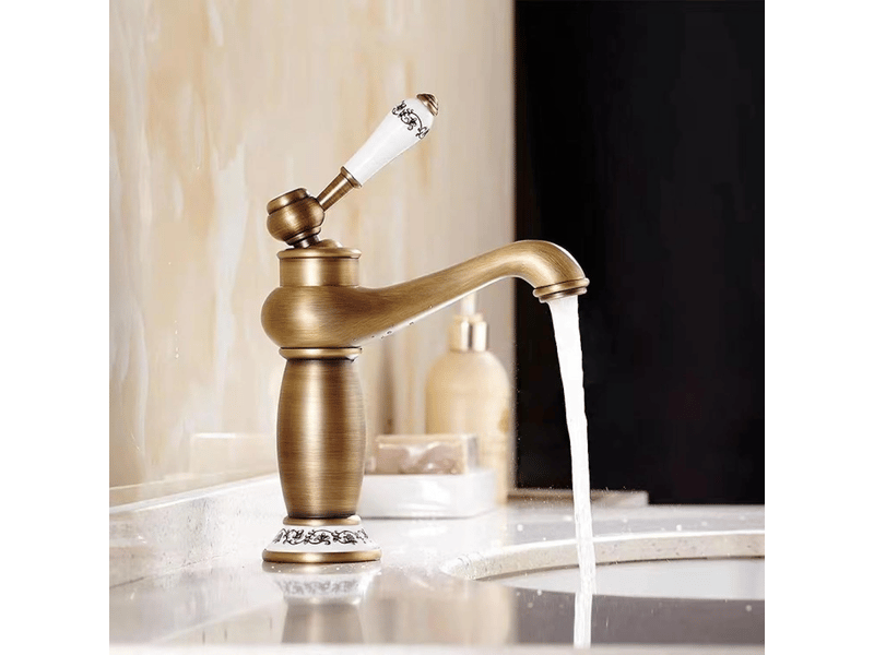  Robinet pour lavabo de salle de bain, robinet vintage en laiton porcelaine bleu et blanc (court)  - Conforama C