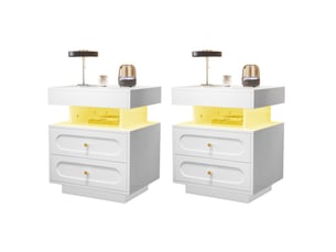 Table de chevet led 100x40x60 cm avec 2 tiroirs et 1 espace ouvert en panneau de particules blanc