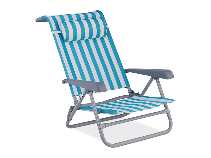  Chaise longue pliante de jardin 190 x 60 x 30 cm 8 positions confortables design rayé en polyester bleu 13_0010485  - Conforama A