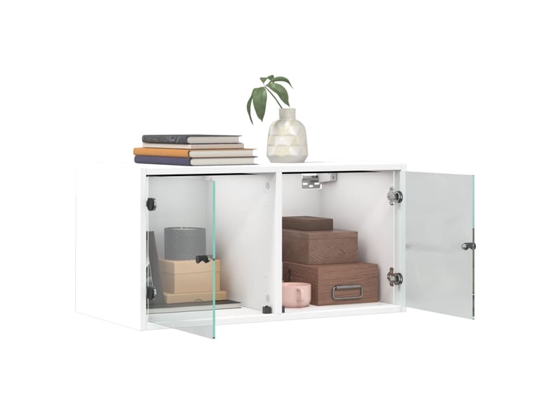  Armoire murale salon, meuble de rangement avec portes en verre blanc 68,5x37x35 cm  - Conforama E