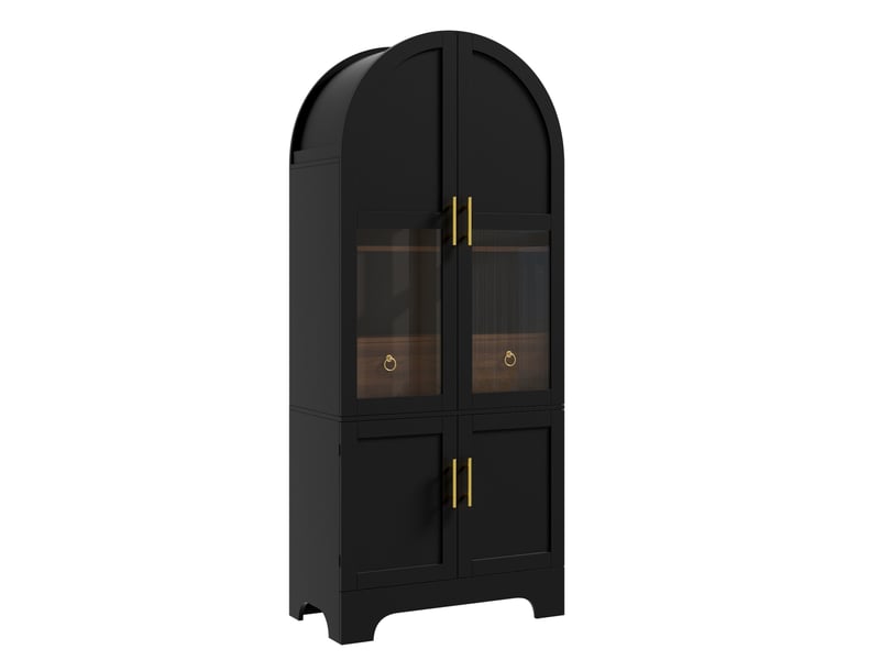  Vitrine haute 76x40x180 cm, éclairage led, portes vitrées, tiroir, design arqué, finition brillante pour salon et séjour - noir  - Conforama A