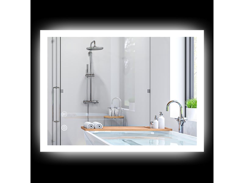  Miroir mural lumineux led de salle de bain 80 x 60 cm 3 couleurs luminosité réglable interrupteur tactile transparent  - Conforama B