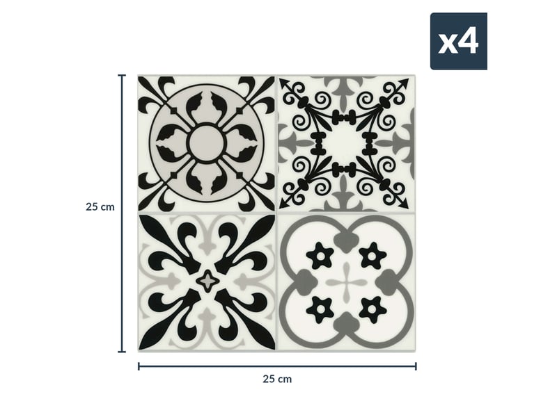  Crédence adhésive murale 3d motifs carreaux de ciment 4 pièces 25x25 cm  - Conforama C