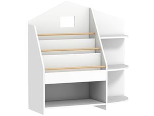 Bibliothèque enfant blanche 7 étagères, rangement livres et jouets, bords arrondis, charge 40 kg