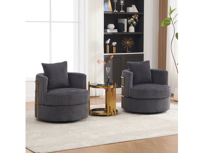  Fauteuils pivotants 360° 76x79x78 cm, lot de 2, rangement sous l’assise, accoudoirs rembourrés, velours côtelé gris  - Conforama B