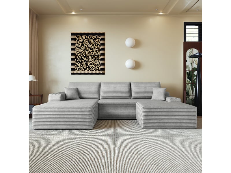  Canapé modulable d'angle 270 cm gris en tissu, assise profonde, sans montage, compressé, pour salon et appartement W3428S00113 - Conforama R