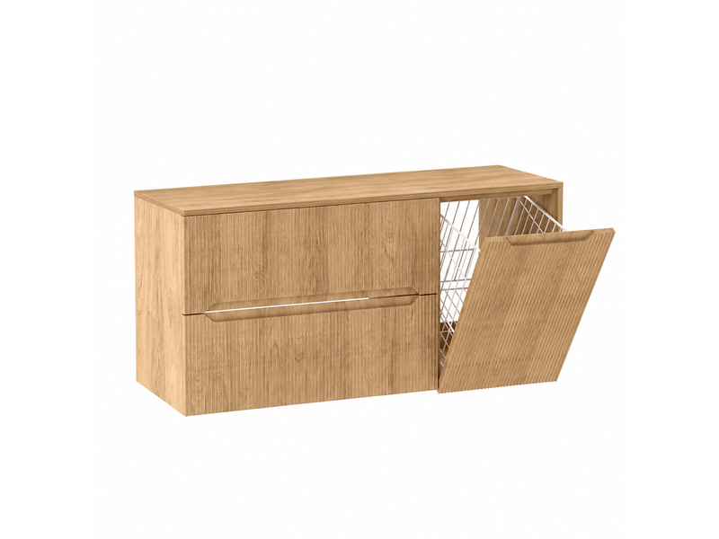 Meuble sous vasque suspendu avec panier à linge et plan 2t novo l.120 cm effet chêne hikora - Conforama A