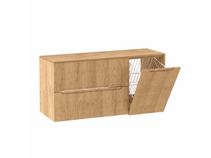 Meuble sous vasque suspendu avec panier à linge et plan 2t novo l.120 cm effet chêne hikora