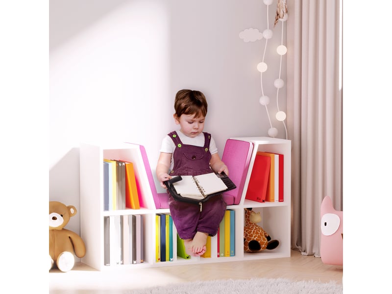  Bibliothèque banc 2 en 1 avec coussins de siège, étagère cube 6 compartiments ouverts et 2 niveaux, meuble de  - Conforama C