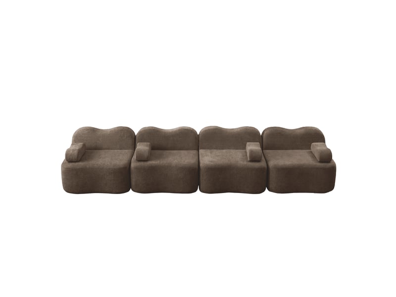  Canapé modulaire 4 places en velours marron, canapé ondulé à assise profonde avec coussins d’accoudoir mobiles pour salon  - Conforama A