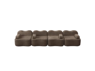 Canapé modulaire 4 places en velours marron, canapé ondulé à assise profonde avec coussins d’accoudoir mobiles pour salon