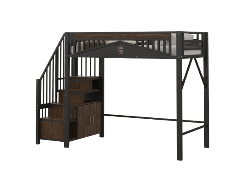  Lit mezzanine 90x200cm coloris noir métal et bois lit enfant noir - Conforama A
