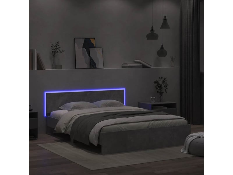  Cadre de lit avec tête de lit et led gris béton 150x200 cm  - Conforama C