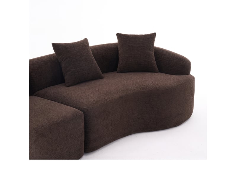 Canapé modulable incurvé 4 places 275x115x63 cm marron foncé en chenille, sans montage requis pour salon - Conforama E