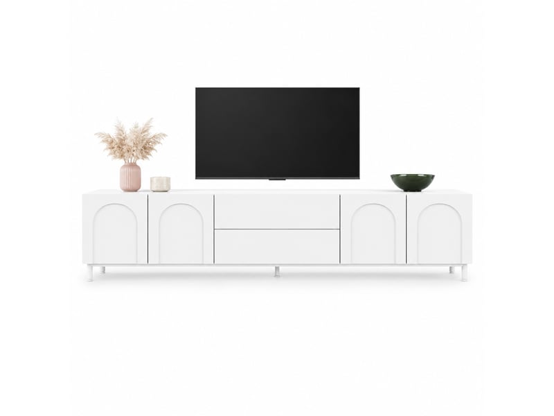  Meuble tv blanc 180 x 40 x 48 cm avec 4 portes et 2 tiroirs  - Conforama A
