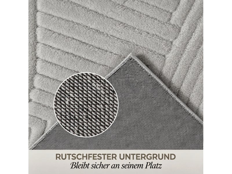  Tapis de salon gris 160 x 120 cm en polyester, motif géométrique en relief doux et antidérapant moderne  - Conforama D