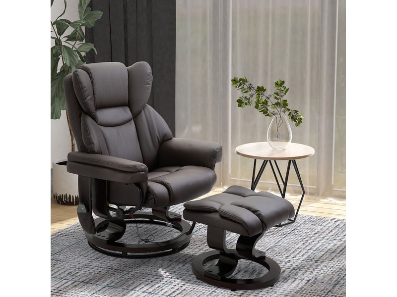  Fauteuil relax massant pivotant avec repose-pied et fonction inclinable en acier marron  - Conforama B
