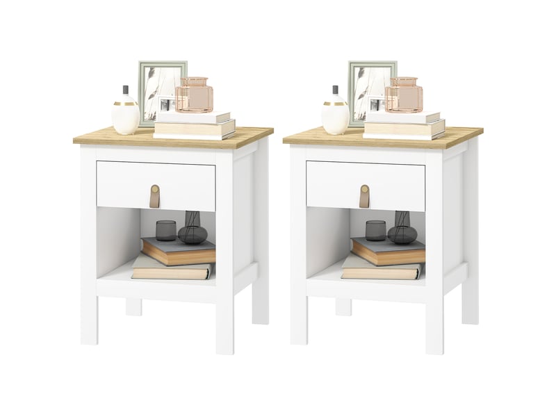  Lot de 2 tables de chevet avec tiroir et compartiment ouvert, 45 x 40 x 55 cm, blanc  - Conforama B